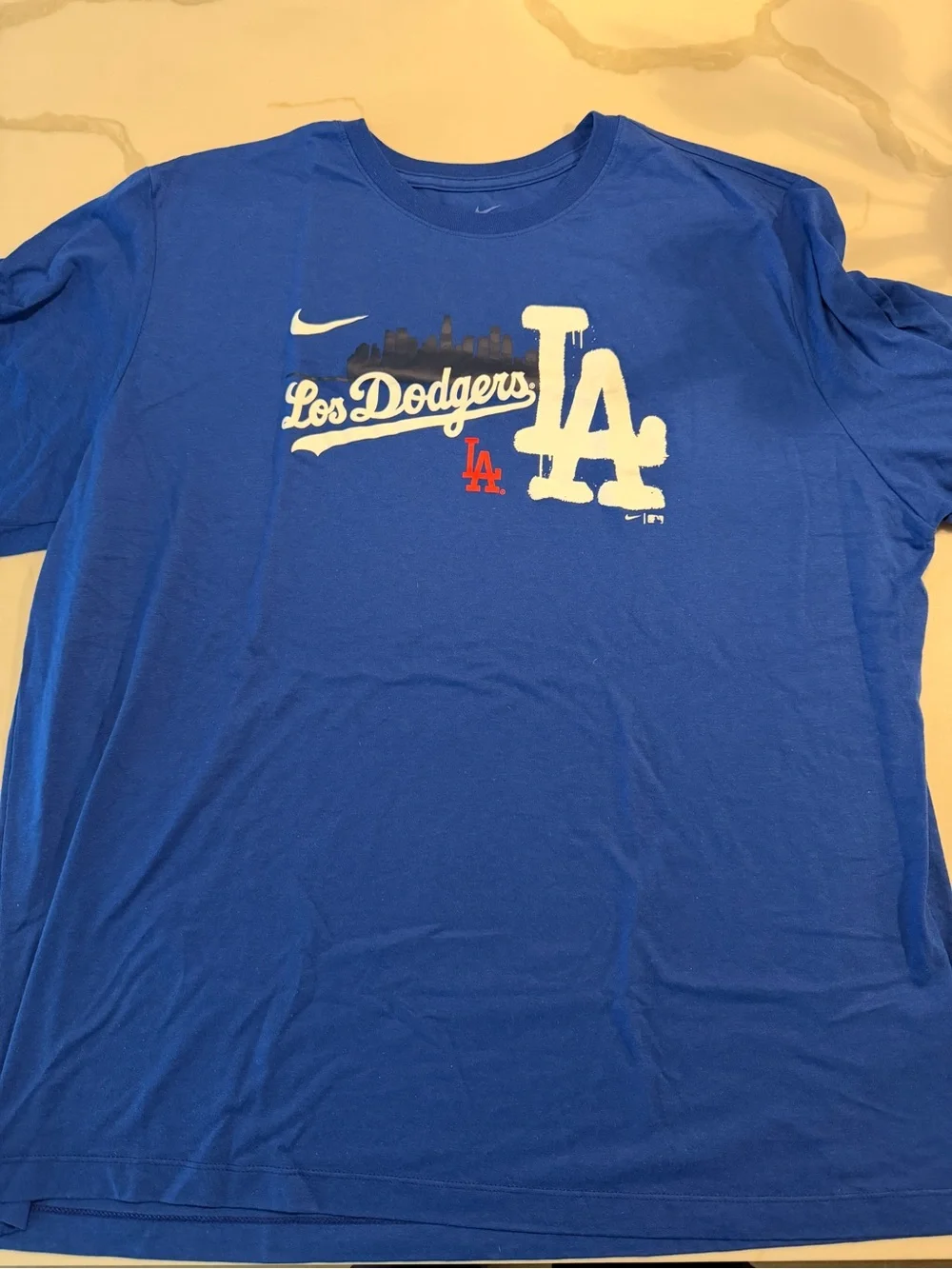Nike Blue Los Dodgers LA Graphic Tee with White & Red Print